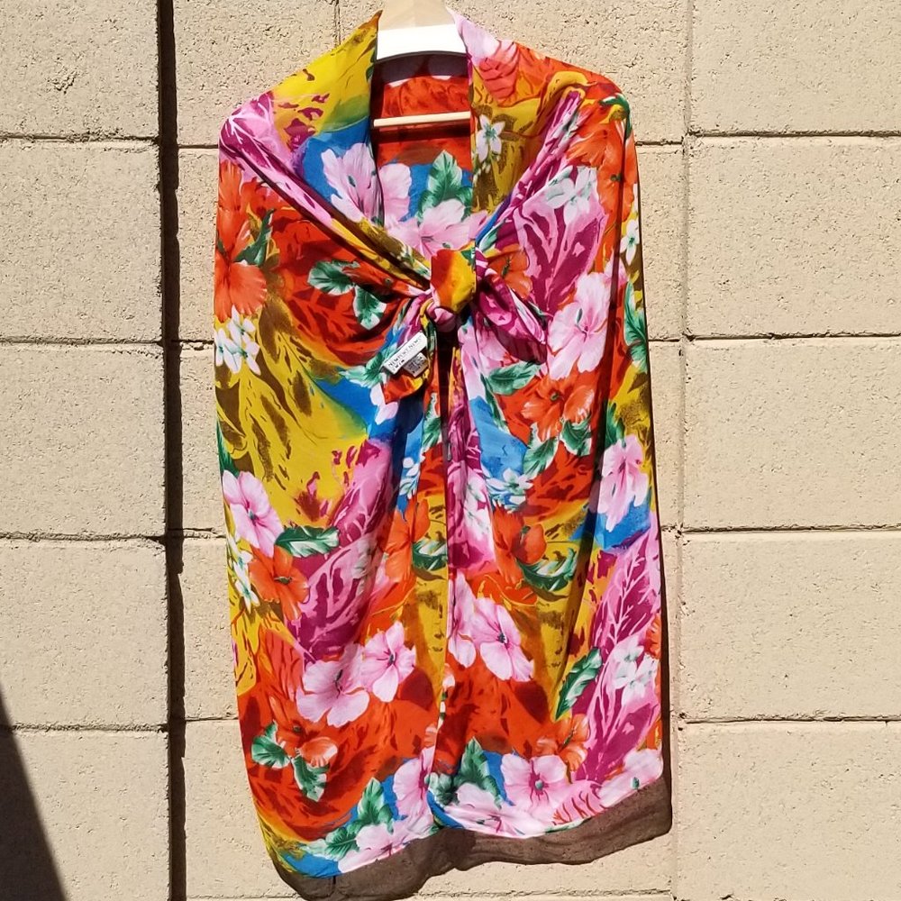 Newport News Swim Floral Multi Colored Floral Beach Sarong
